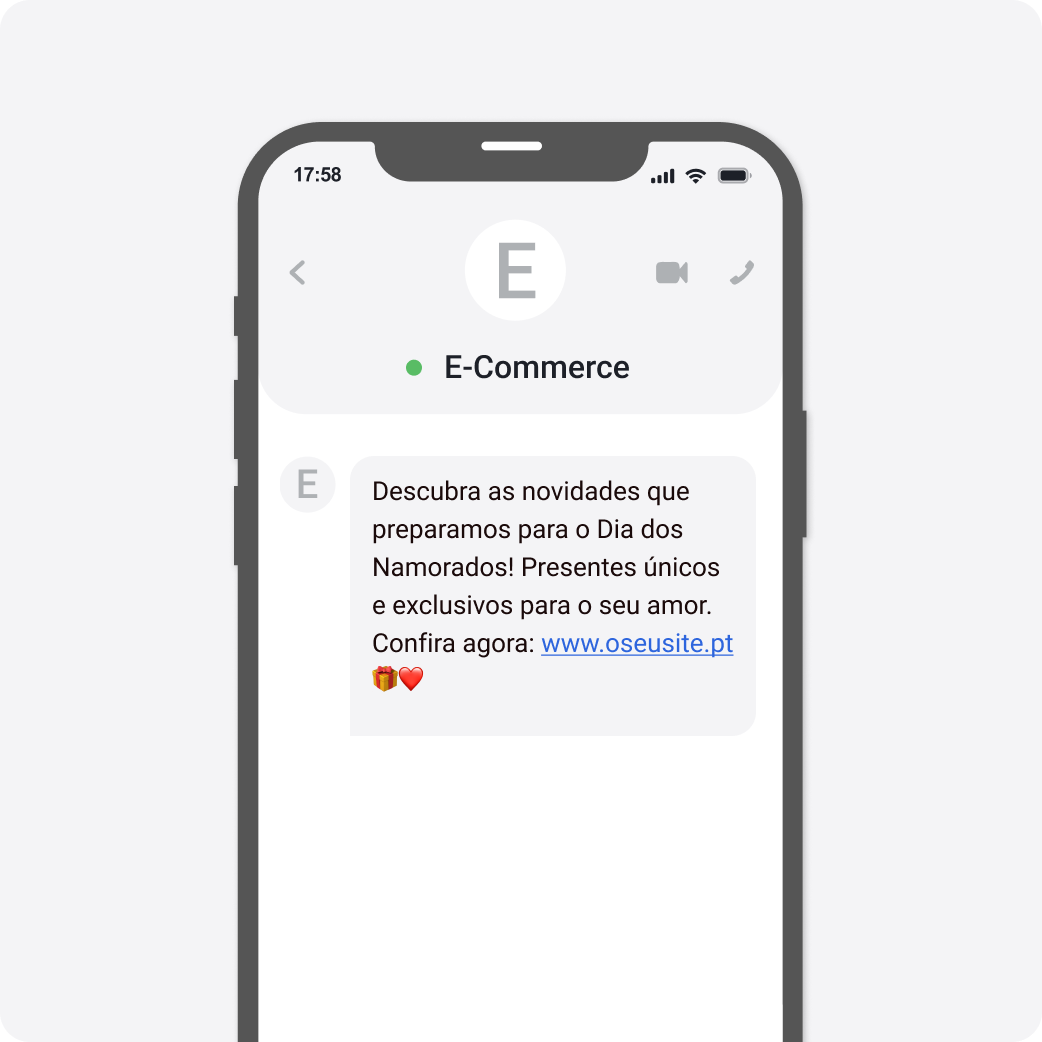 Template SMS Dia dos Namorados E-Commerce e Retalho